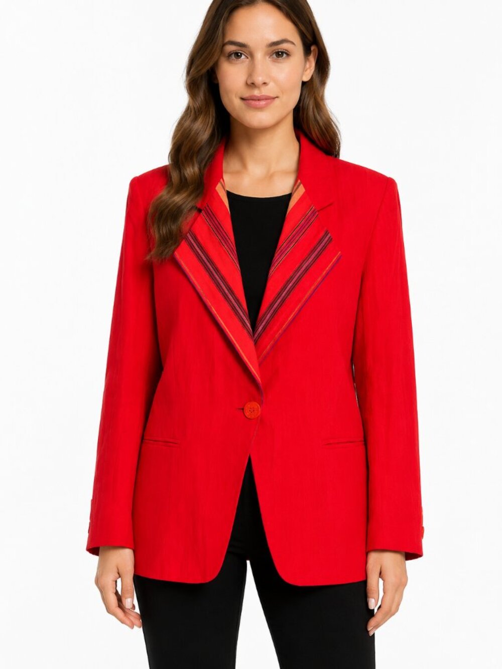 VTG Dino Valiano Red Viscose Linen Blazer Striped Collar Made in Germany EU 34